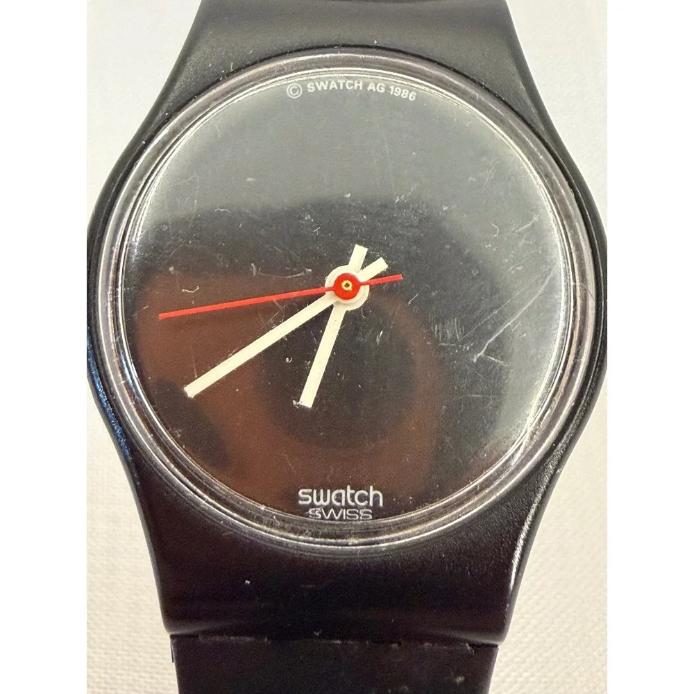 Vintage 1986 Swatch GB105 Black Out Watch Swiss Made Minimalist Black Analog - Picture 7 of 7